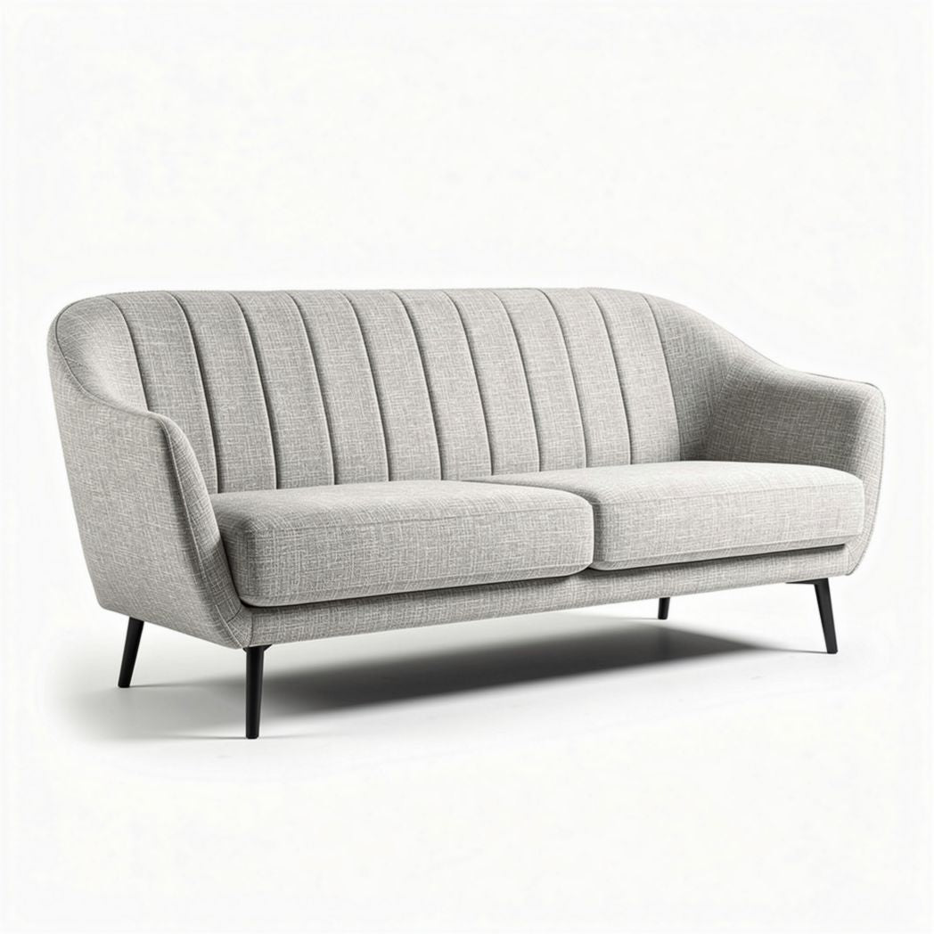 Lichtgrijze bank van polyester met afmetingen 190 x 85 x 80cm