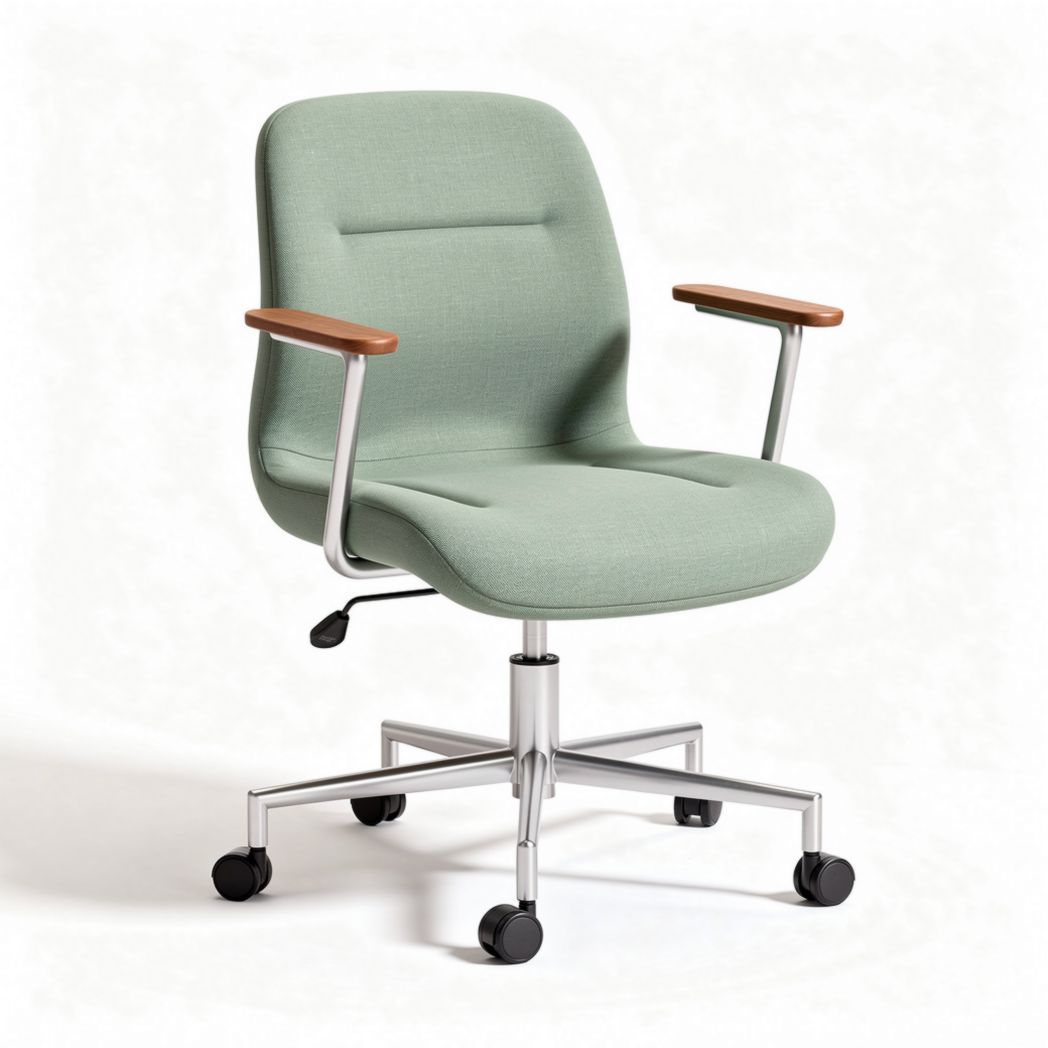 Bureaustoel met armleuningen van stof in groen. Afmetingen 60 x 60 x 90cm.