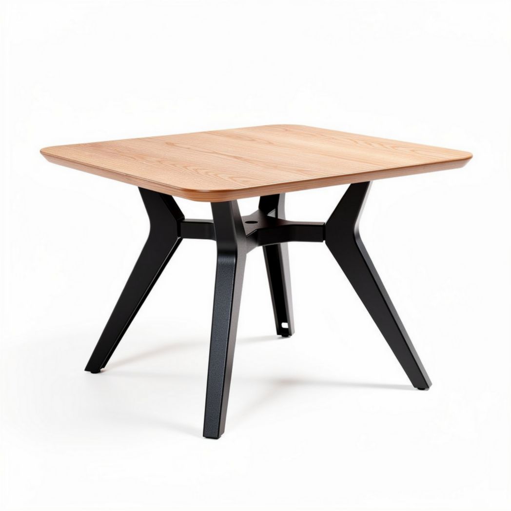 houten tafel met zwart metalen onderstel 80 x 80 x 75cm