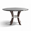 Octagonale tafel van zwart glas met houten poten en metalen elementen 120 x 120 x 75cm