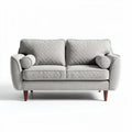 Lichte grijze bank met ronde armleuningen en houten poten 150 x 80 x 75cm