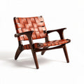 Leren loungestoel met houten frame 80 x 70 x 75cm in bruin en oranje